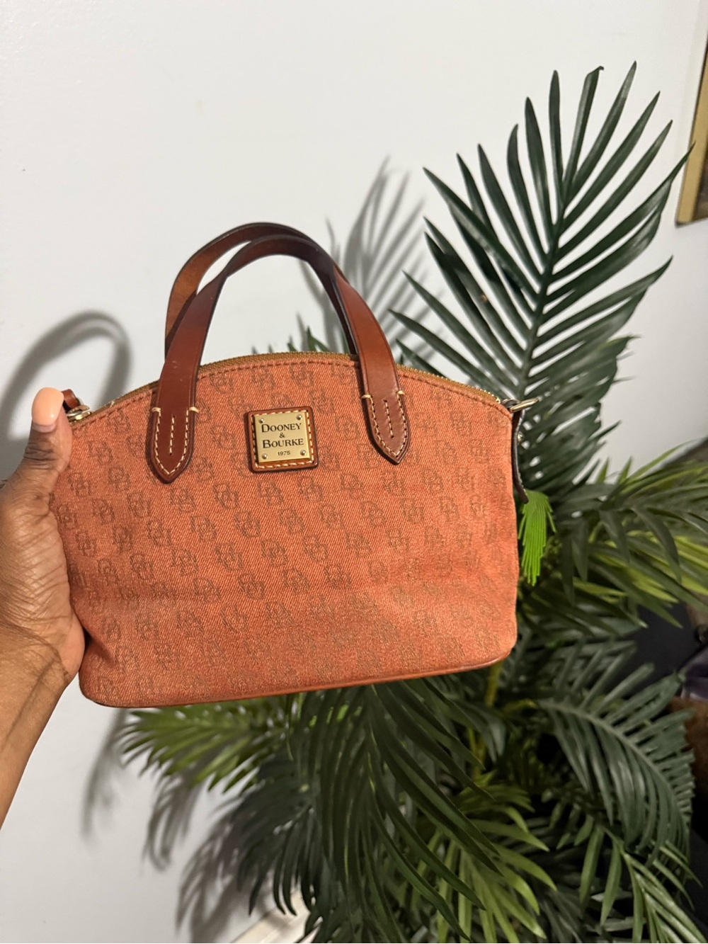Dooney & Bourke Rust Orange Mini Satchel with Brown Leather Trim